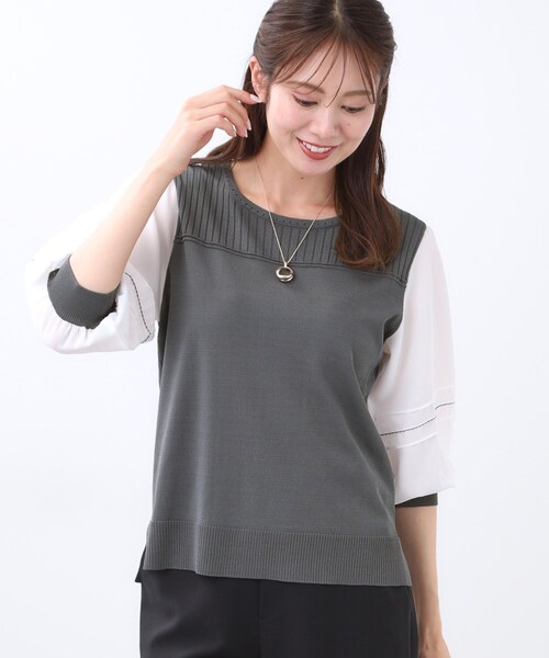 Reflect(リフレクト)の「【WEB先行カラーあり/手洗い可】ジョーゼットスリーブ×ニット(Tシャツ/カットソー・レディース・グレー系その他5/ピンク系その他2/ネイビー系4/ブラック系4・07/09/11/13/15 )」の3枚目の写真