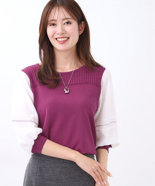 Reflect(リフレクト)の「【WEB先行カラーあり/手洗い可】ジョーゼットスリーブ×ニット(Tシャツ/カットソー・レディース・グレー系その他5/ピンク系その他2/ネイビー系4/ブラック系4・07/09/11/13/15 )」の1枚目の写真