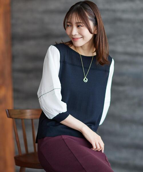 Reflect(リフレクト)の「【WEB先行カラーあり/手洗い可】ジョーゼットスリーブ×ニット(Tシャツ/カットソー・レディース・グレー系その他5/ピンク系その他2/ネイビー系4/ブラック系4・07/09/11/13/15 )」の8枚目の写真