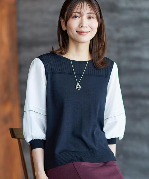 Reflect(リフレクト)の「【WEB先行カラーあり/手洗い可】ジョーゼットスリーブ×ニット(Tシャツ/カットソー・レディース・グレー系その他5/ピンク系その他2/ネイビー系4/ブラック系4・07/09/11/13/15 )」の7枚目の写真