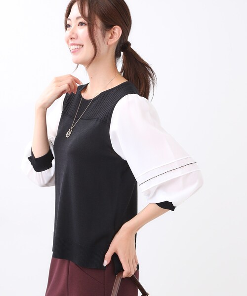 Reflect(リフレクト)の「【WEB先行カラーあり/手洗い可】ジョーゼットスリーブ×ニット(Tシャツ/カットソー・レディース・グレー系その他5/ピンク系その他2/ネイビー系4/ブラック系4・07/09/11/13/15 )」の16枚目の写真