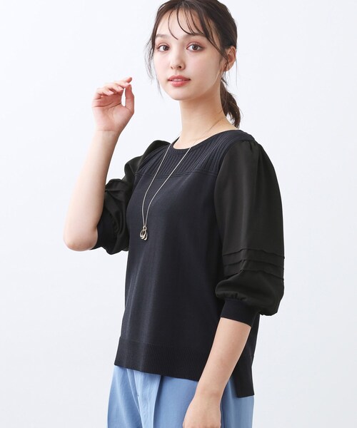 Reflect(リフレクト)の「【WEB先行カラーあり/手洗い可】ジョーゼットスリーブ×ニット(Tシャツ/カットソー・レディース・グレー系その他5/ピンク系その他2/ネイビー系4/ブラック系4・07/09/11/13/15 )」の13枚目の写真