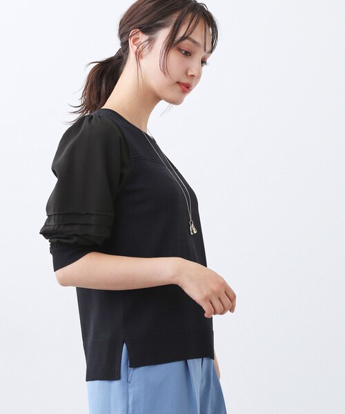 Reflect(リフレクト)の「【WEB先行カラーあり/手洗い可】ジョーゼットスリーブ×ニット(Tシャツ/カットソー・レディース・グレー系その他5/ピンク系その他2/ネイビー系4/ブラック系4・07/09/11/13/15 )」の12枚目の写真