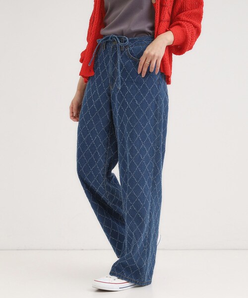 セール】【S-LL】こなれ見え リボン付き アソートデニムワイドパンツ