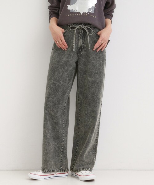 セール】【S-LL】こなれ見え リボン付き アソートデニムワイドパンツ