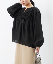 LUCA/LADY LUCK LACA ブラック バンドカラー 半袖ブラウス F LUCA/LADY LUCK LACA ブラック バンドカラー 半袖ブラウス F