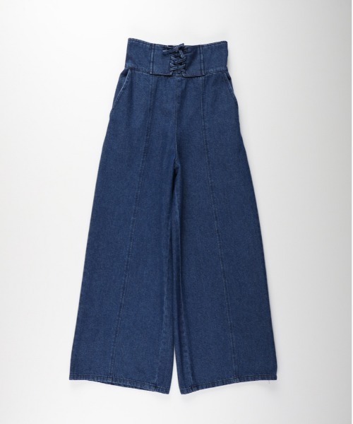 Right-on(ライトオン)の「【VIVIAN BLUE】レースアップワイドデニムパンツ/綿100 (ガールズ/通学/公園/お出かけ/プレゼント)(デニムパンツ・キッズ・ブラック/ダークインディゴブルー・150/160/130/140)」の2枚目の写真