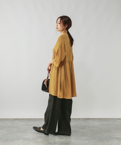 GLOBAL WORK（グローバルワーク）の「エアリーリラックスチュニックワンピース/580892（ワンピース・レディース・ブラック/ダークブラウン/マスタード・FREE）」の14枚目の写真