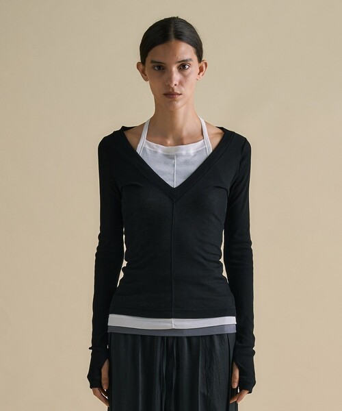 UNITED TOKYO(ユナイテッドトウキョウ)の「【3way】Cool Cotton Cami & Long Tee|ウォッシャブル/細見え/レイヤードトップス(Tシャツ/カットソー・レディース・ブラウン/ブラック/ベージュ・FREE)」の7枚目の写真