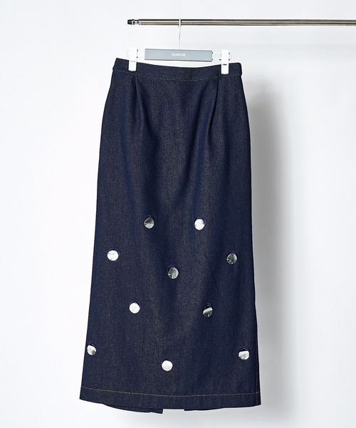 RUMCHE（ラムシェ）の「Denim Dot Mirror Skirt / デニムドットミラースカート（スカート・レディース・インディゴブルー・SMALL/MEDIUM）」の10枚目の写真