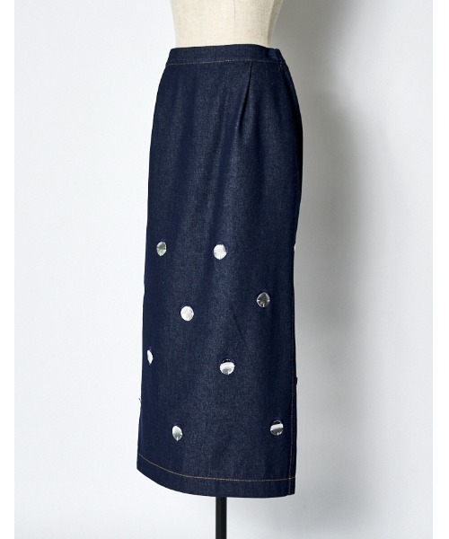 RUMCHE（ラムシェ）の「Denim Dot Mirror Skirt / デニムドットミラースカート（スカート・レディース・インディゴブルー・SMALL/MEDIUM）」の12枚目の写真