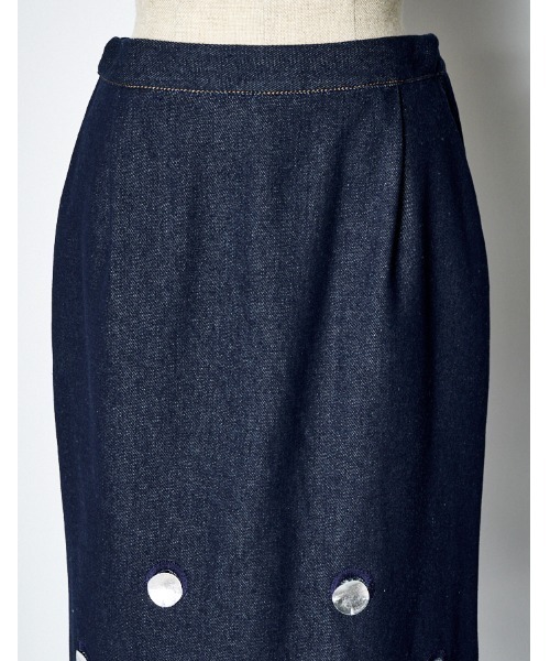 RUMCHE（ラムシェ）の「Denim Dot Mirror Skirt / デニムドットミラースカート（スカート・レディース・インディゴブルー・SMALL/MEDIUM）」の5枚目の写真