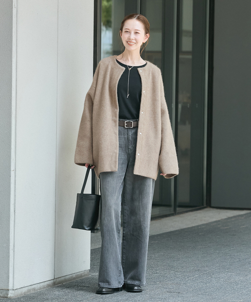 セール】ダブルフェイスコクーンニットジャケット（カーディガン