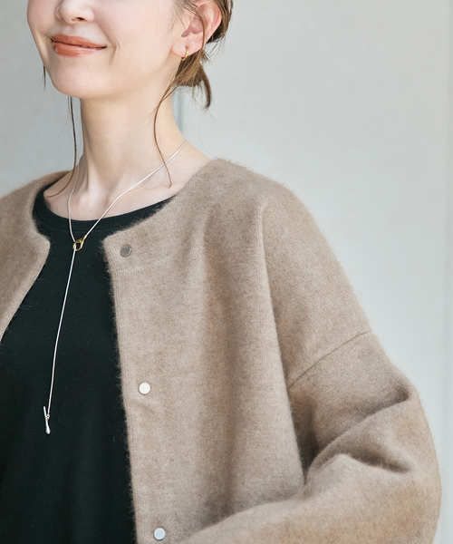 JOURNAL STANDARD（ジャーナルスタンダード）の「ダブルフェイスコクーンニットジャケット（カーディガン/ボレロ・レディース・ベージュ/チャコールグレー・FREE）」の8枚目の写真