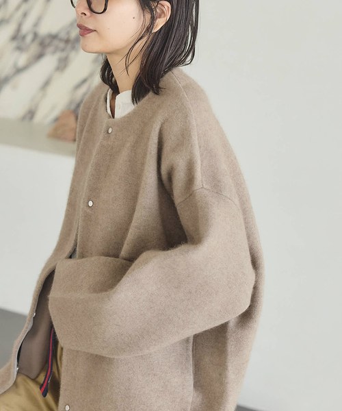 JOURNAL STANDARD（ジャーナルスタンダード）の「ダブルフェイスコクーンニットジャケット（カーディガン/ボレロ・レディース・ベージュ/チャコールグレー・FREE）」の17枚目の写真