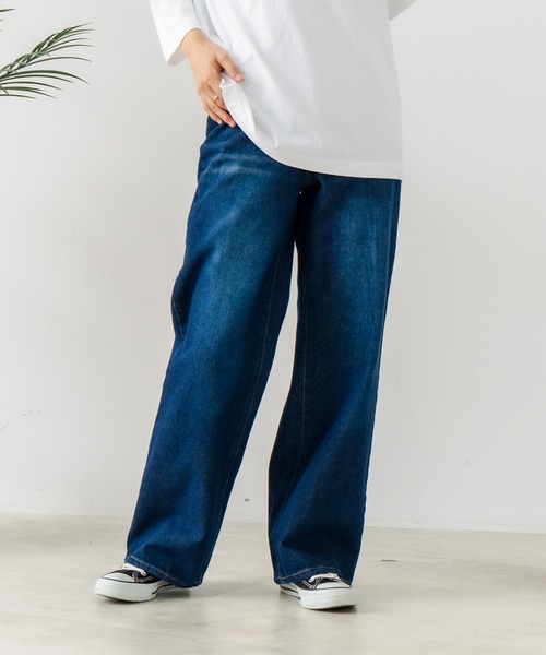 fort point(フォーポイント)の「【C-FORT POINT/フォートポイント】デニムワイドパンツ(デニムパンツ・レディース・スカイブルー/ブラック/ネイビー/ケミカルウォッシュ・MEDIUM/LARGE)」の4枚目の写真