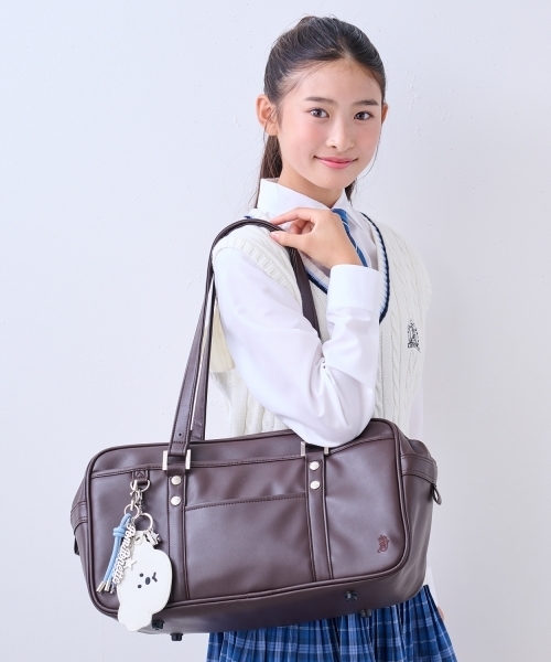 pom ponette junior(ポンポネットジュニア)の「合皮スクールバッグ(ショルダーバッグ・キッズ・ブラック/ダークブラウン・F)」の1枚目の写真