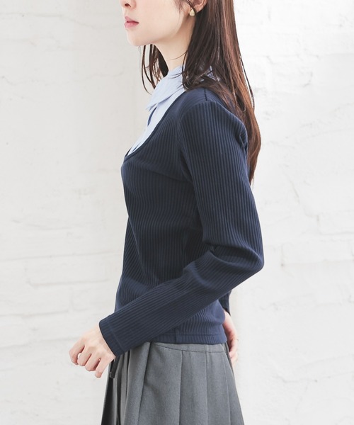 Honeys(ハニーズ)の「レイヤード風トップス(Tシャツ/カットソー・レディース・ブラック/杢グレー/ネイビー・S/L/M)」の4枚目の写真