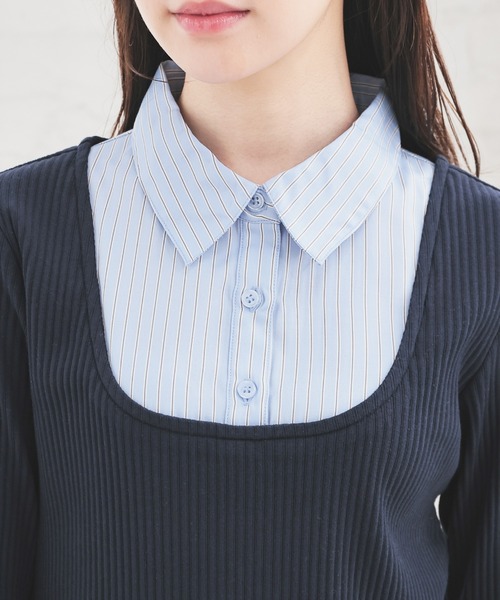Honeys(ハニーズ)の「レイヤード風トップス(Tシャツ/カットソー・レディース・ブラック/杢グレー/ネイビー・S/L/M)」の7枚目の写真