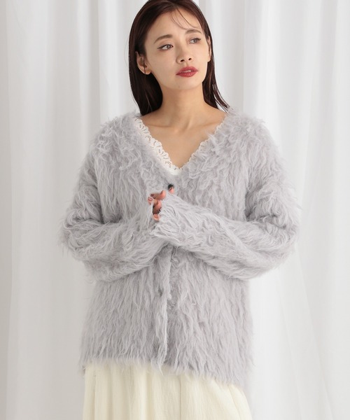 mysty woman（ミスティウーマン）の「カラーシャギーカーディガン　581532（カーディガン/ボレロ・レディース・グレー/アイボリー/イエロー・FREE）」の2枚目の写真