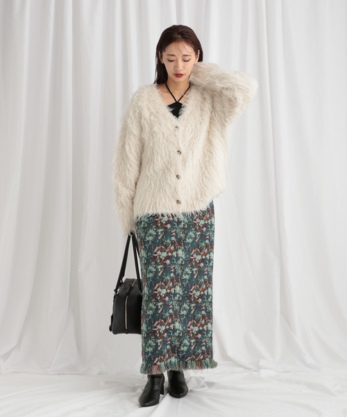 mysty woman（ミスティウーマン）の「カラーシャギーカーディガン　581532（カーディガン/ボレロ・レディース・グレー/アイボリー/イエロー・FREE）」の6枚目の写真