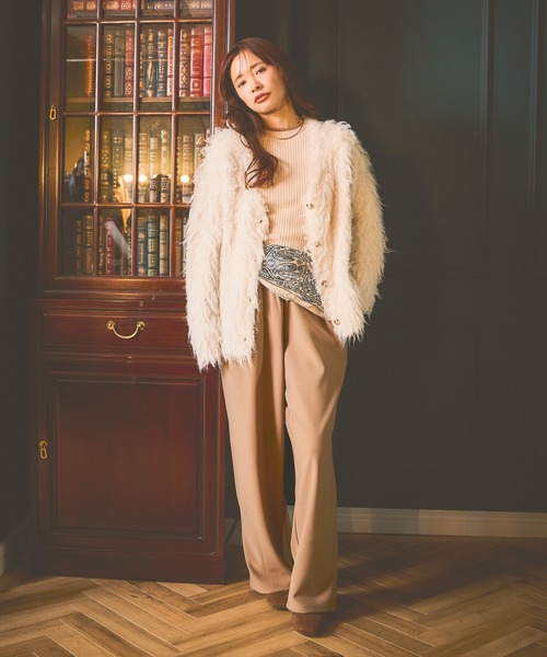 mysty woman（ミスティウーマン）の「カラーシャギーカーディガン　581532（カーディガン/ボレロ・レディース・グレー/アイボリー/イエロー・FREE）」の20枚目の写真