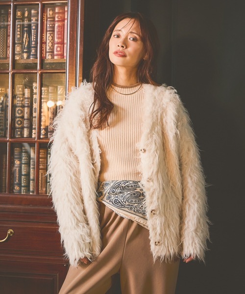 mysty woman（ミスティウーマン）の「カラーシャギーカーディガン　581532（カーディガン/ボレロ・レディース・グレー/アイボリー/イエロー・FREE）」の21枚目の写真