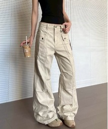 【FUGA】新品・希少00sギミック・ブーツカット・フレアカーゴパンツ　カーキ系 FUGA】新品・希少00sギミック・ブーツカット・フレアカーゴ