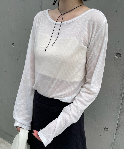 mline（エムライン）の「[mline]スリットシアーロンT（Tシャツ/カットソー・レディース・イエロー/ブラック/オフホワイト・FREE）」の10枚目の写真