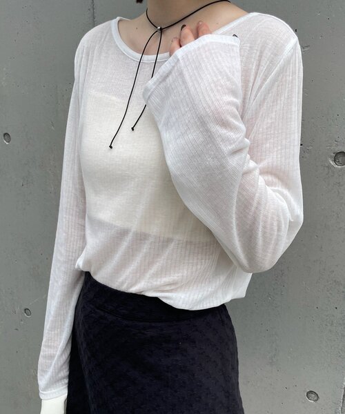 mline（エムライン）の「[mline]スリットシアーロンT（Tシャツ/カットソー・レディース・イエロー/ブラック/オフホワイト・FREE）」の9枚目の写真