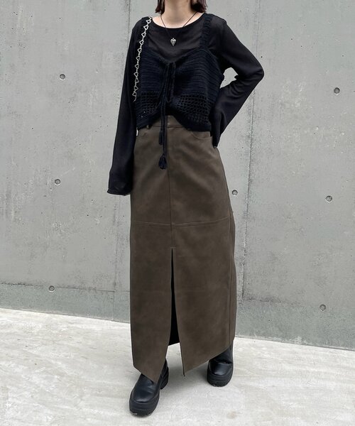 mline（エムライン）の「[mline]スリットシアーロンT（Tシャツ/カットソー・レディース・イエロー/ブラック/オフホワイト・FREE）」の5枚目の写真