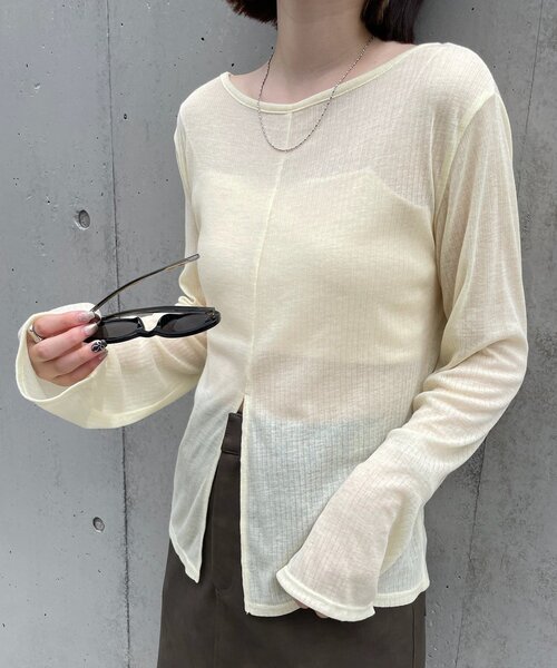 mline（エムライン）の「[mline]スリットシアーロンT（Tシャツ/カットソー・レディース・イエロー/ブラック/オフホワイト・FREE）」の15枚目の写真