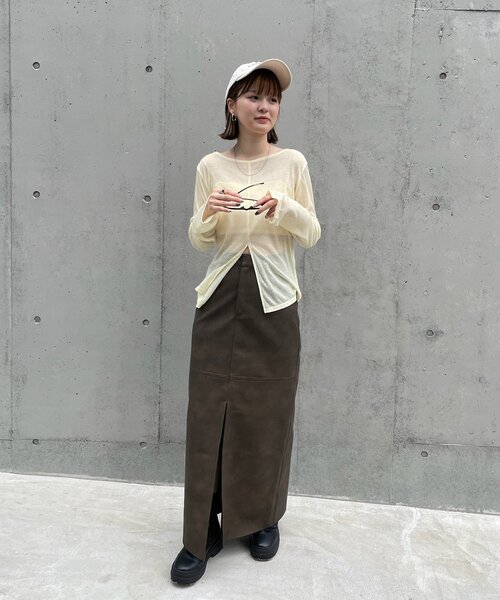 mline（エムライン）の「[mline]スリットシアーロンT（Tシャツ/カットソー・レディース・イエロー/ブラック/オフホワイト・FREE）」の12枚目の写真