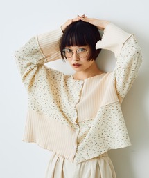 フラワーリブパッチワークトップス