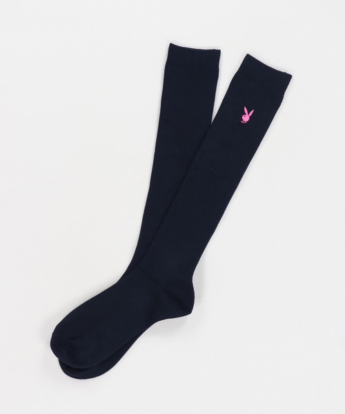 PLAYBOY(プレイボーイ)の「【PLAYBOY/プレイボーイ】ハイソックス(ソックス/靴下・レディース・ホワイト/ネイビー・ONESIZE)」の2枚目の写真