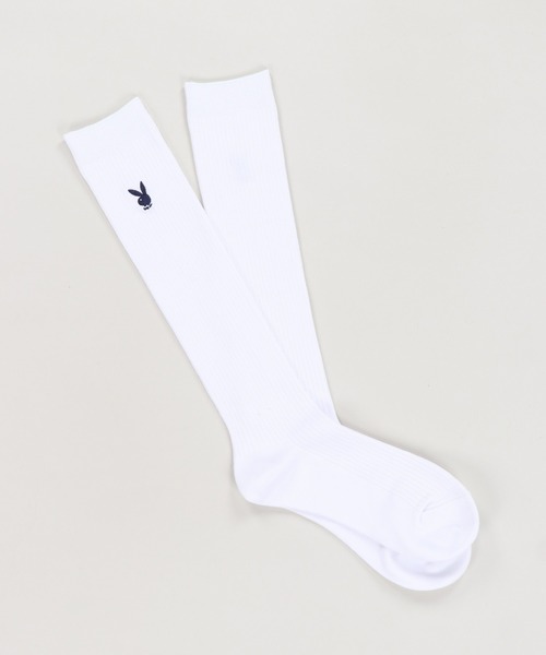 PLAYBOY(プレイボーイ)の「【PLAYBOY/プレイボーイ】ハイソックス(ソックス/靴下・レディース・ホワイト/ネイビー・ONESIZE)」の3枚目の写真