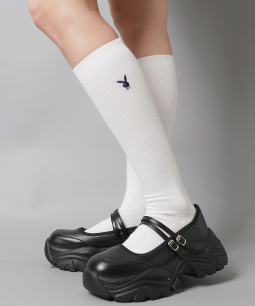 PLAYBOY(プレイボーイ)の「【PLAYBOY/プレイボーイ】ハイソックス(ソックス/靴下・レディース・ホワイト/ネイビー・ONESIZE)」の5枚目の写真
