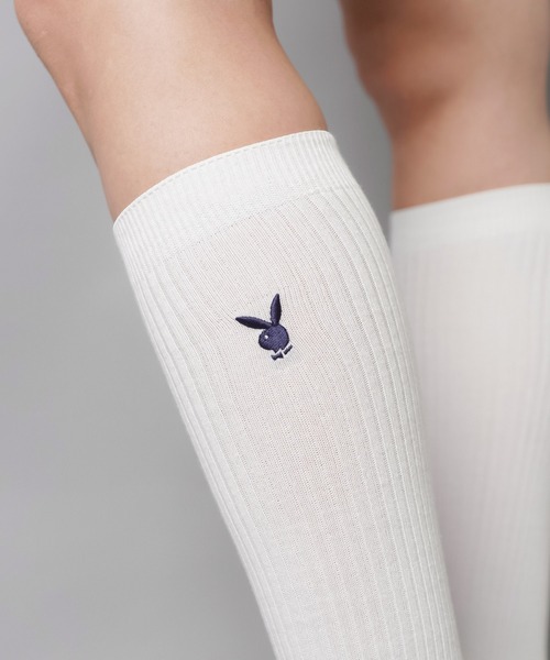PLAYBOY(プレイボーイ)の「【PLAYBOY/プレイボーイ】ハイソックス(ソックス/靴下・レディース・ホワイト/ネイビー・ONESIZE)」の8枚目の写真