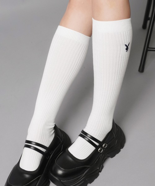 PLAYBOY(プレイボーイ)の「【PLAYBOY/プレイボーイ】ハイソックス(ソックス/靴下・レディース・ホワイト/ネイビー・ONESIZE)」の7枚目の写真