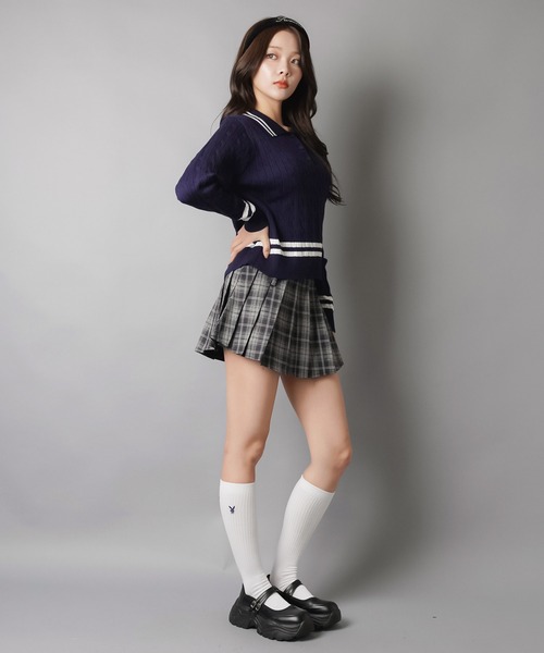 PLAYBOY(プレイボーイ)の「【PLAYBOY/プレイボーイ】ハイソックス(ソックス/靴下・レディース・ホワイト/ネイビー・ONESIZE)」の11枚目の写真