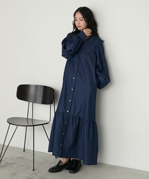 forksy.（フォルクシー）の「【forksy.】ボリュームスリーブVネックティアードデニムワンピース（ワンピース）」