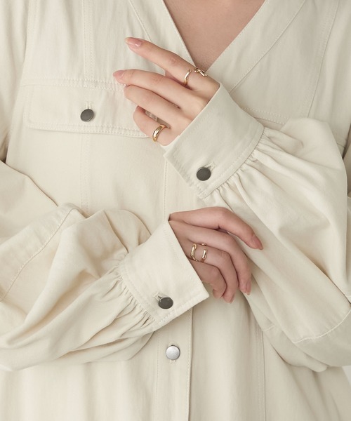 セール】【forksy.】ボリュームスリーブVネックティアードデニム