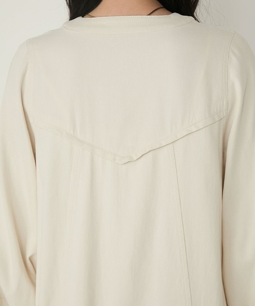 forksy.】ボリュームスリーブVネックティアードデニムワンピース