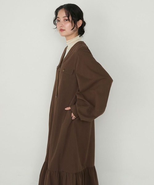 【クマコ】オーダーVネックボリュームスリーブワンピース forksy.】ボリュームスリーブVネックティアードデニムワンピース