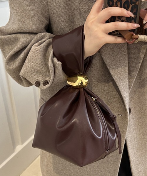 folka(フォルカ)の「9C79 ワンハンドルミニ巾着バッグ(ハンドバッグ・レディース・ブラック/ブラウン・ONESIZE)」の3枚目の写真