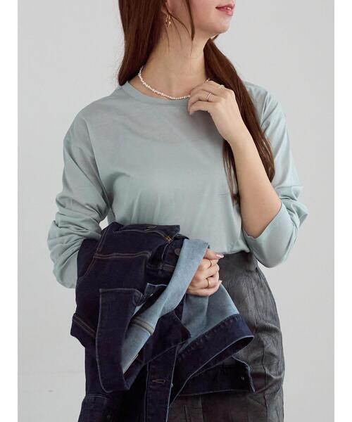 Te chichi（テチチ）の「シルケット天竺ロングスリーブTee（Tシャツ/カットソー・レディース・グレー/ブルー/オフホワイト/ブラック・F）」の19枚目の写真