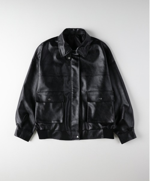 Right-on(ライトオン)の「【HONEYSUCKLE ROSE】フライトジャケット(レザー 洗練シルエット カジュアル フォーマル)(ブルゾン・レディース・ブラック/ブラウン・M/L)」の5枚目の写真