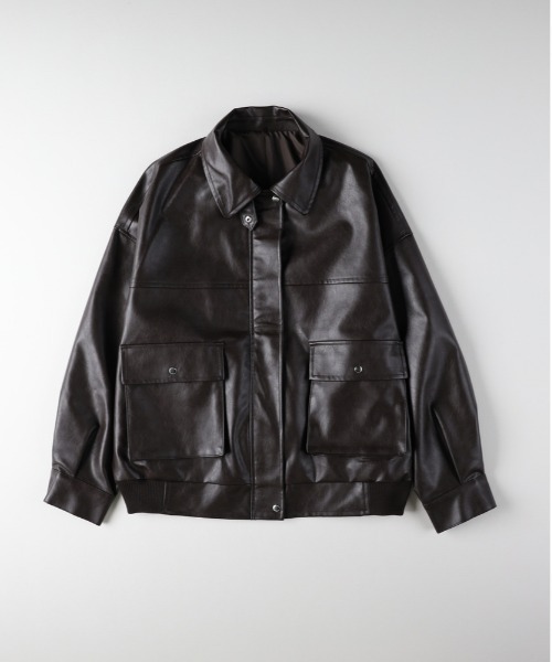 Right-on(ライトオン)の「【HONEYSUCKLE ROSE】フライトジャケット(レザー 洗練シルエット カジュアル フォーマル)(ブルゾン・レディース・ブラック/ブラウン・M/L)」の7枚目の写真