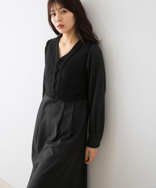 F by ROSSO(エフバイロッソ)の「F by ROSSO ツイードドッキングワンピース(ワンピース・レディース・ブラック系その他/ブラック・36/38)」の1枚目の写真