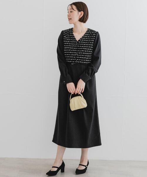 F by ROSSO(エフバイロッソ)の「F by ROSSO ツイードドッキングワンピース(ワンピース・レディース・ブラック系その他/ブラック・36/38)」の2枚目の写真